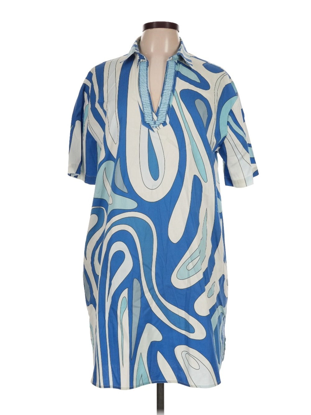 Sheridan French Blue Abstract Print Dress preppy groovy palm beach L